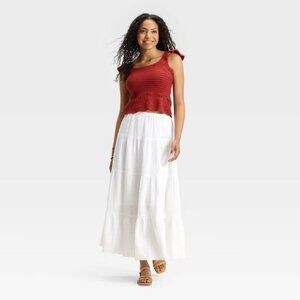Crinkle Gauze Pull-On Maxi Skirt - Universal Thread White